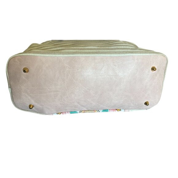 NWT MMS Design Studio Boho Aztec & Stripe Embroidered Canvas Purse Beige / Blush - Picture 7 of 8
